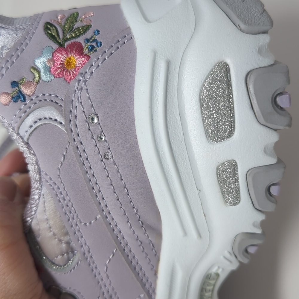 NWOT Skechers Lavender Chunky Floral-Embroidered Sneakers - Picture 4 of 12